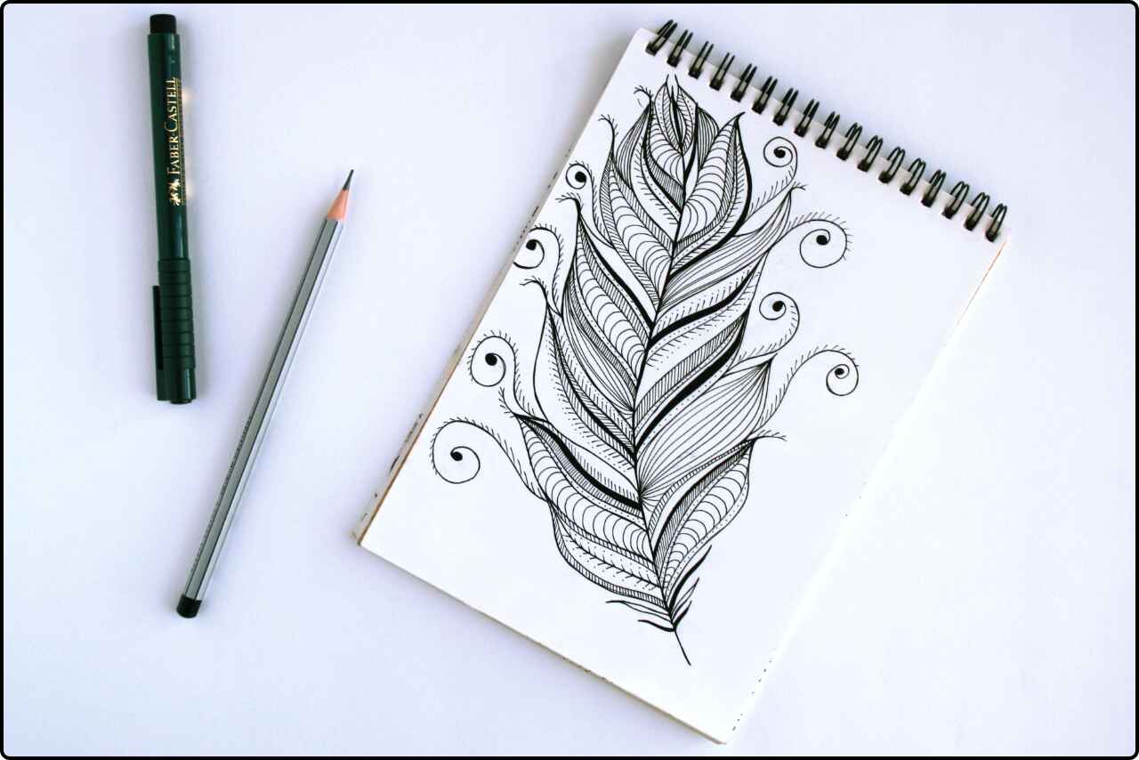 A book with a spring theme, showcasing a feather sketch on its cover.